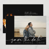 Gegrensd | Moderne, eenvoudige zwarte foto-ijswit Save The Date (Voorkant / Achterkant)