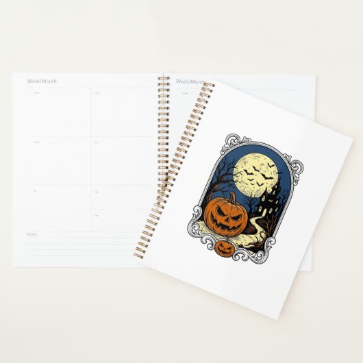 Gegrild Design Pompoen Scene Oude Halloween Vector Planner (Display)
