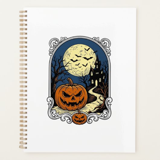 Gegrild Design Pompoen Scene Oude Halloween Vector Planner (Voorkant)