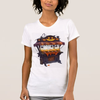 Gegrild staand puntbroodje met spookhuis t-shirt