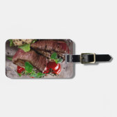 Gegrilde biefsteaks met verse kruiden en tomaten bagagelabel (Voorkant horizontaal)