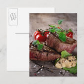 Gegrilde biefsteaks met verse kruiden en tomaten briefkaart (Voorkant / Achterkant)