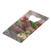 Gegrilde biefsteaks met verse kruiden en tomaten creditkaart flessenopener (Achterkant Gekanteld)