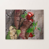 Gegrilde biefsteaks met verse kruiden en tomaten legpuzzel (Horizontaal)