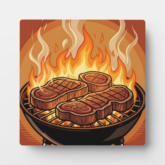 Gegrilde biefstukken BBQ-vlammen Fotoplaat (Voorkant)