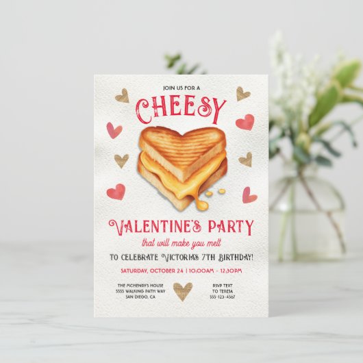 Gegrilde Kaas Valentijnse  Galentines dag Party Kaart (Staand voorkant)