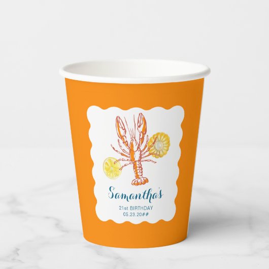 Gegrilde Kreeft Staarten BBQ Vis Zomer Verjaardag Papieren Bekers (Achterkant)