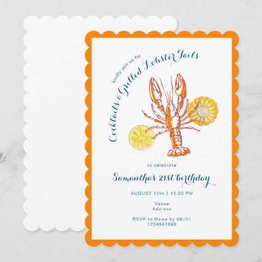 Gegrilde Kreeftstaarten BBQ Zeevruchten Zomer Verj Kaart (Voorkant / Achterkant)