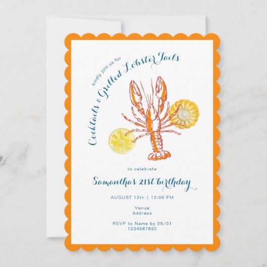 Gegrilde Kreeftstaarten BBQ Zeevruchten Zomer Verj Kaart (Voorkant)