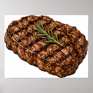 Gegrilde Ribeye Steak BBQ Vlees Illustratie Poster