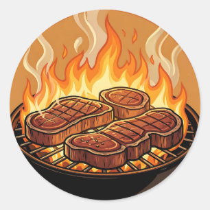 Gegrilde Steaks BBQ Vlammen Ronde Sticker