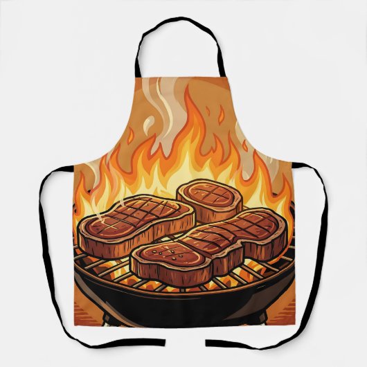 Gegrilde Steaks BBQ Vlammen Schort (Voorkant)