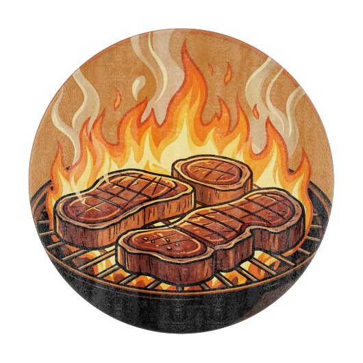 Gegrilde Steaks BBQ Vlammen Snijplank (Voorkant)