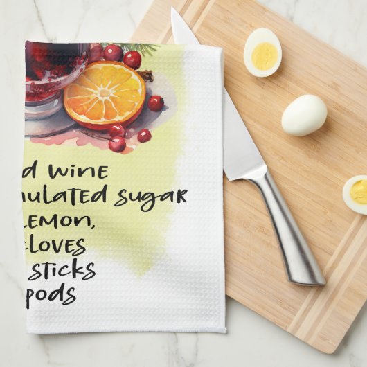 Gegrilde Wijn Recept Kerstmis recept ontwerp Theedoek (Quarter Fold)