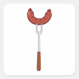 Gegrilde worst op BBQ Fork Vierkante Sticker