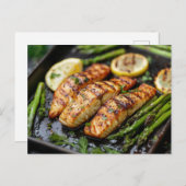 Gegrilde zalm met asperges en citroen feestdagenkaart (Voorkant / Achterkant)