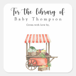 Gegroeid baby shower-boekplaat - voor de bibliothe vierkante sticker
