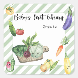 Gegroeide baby shower boekplaat - baby's eerste bi vierkante sticker
