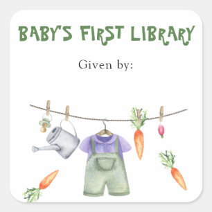 Gegroeide baby shower boekplaat - baby's eerste bi vierkante sticker