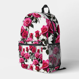 Gegroepeerde rode en roze rozen op een scherp wit bedrukte rugzak