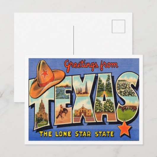 Gegroeten uit Texas, de Lone Star State Travel Briefkaart (Voorkant / Achterkant)