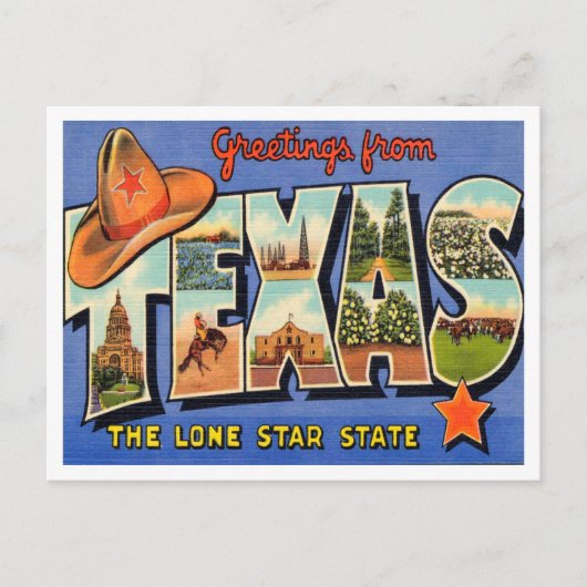 Gegroeten uit Texas, de Lone Star State Travel Briefkaart (Voorkant)