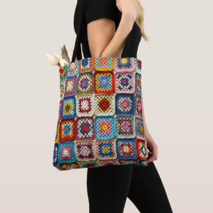 gehaakt granny-vierkant patroon tote bag