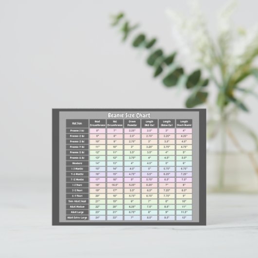 Gehaakte Beanie Size Chart Briefkaart (Staand voorkant)