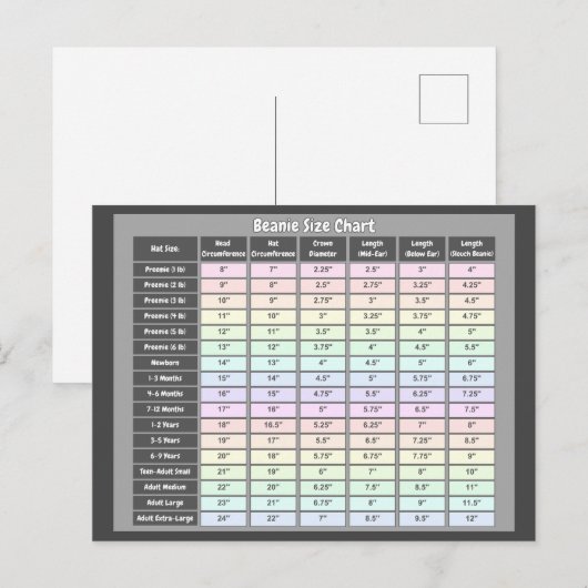 Gehaakte Beanie Size Chart Briefkaart (Voorkant / Achterkant)
