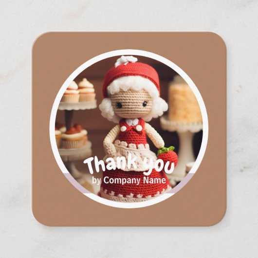 Gehaakte dame keuken Dank u Vierkante Visitekaartje (Voorkant)