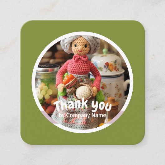 Gehaakte dame keuken groen Dank u Vierkante Visitekaartje (Voorkant)