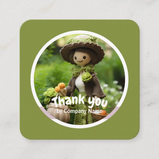 Gehaakte dame keuken groen Dank u Vierkante Visitekaartje (Voorkant)