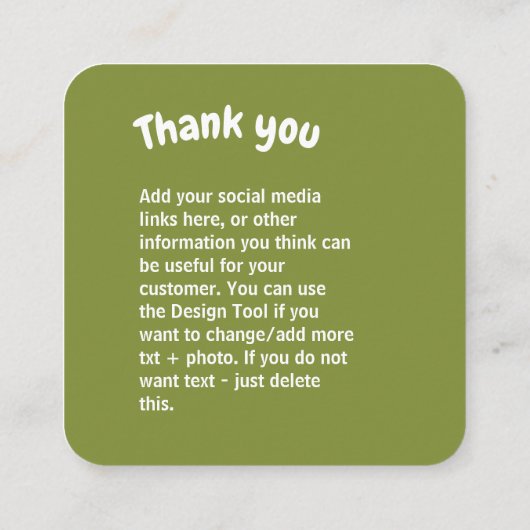 Gehaakte dame keuken groen Dank u Vierkante Visitekaartje (Achterkant)