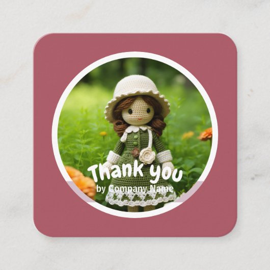 Gehaakte dame keuken groen roze Dank u Vierkante Visitekaartje (Voorkant)