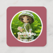 Gehaakte dame keuken groen roze Dank u Vierkante Visitekaartje (Voorkant)