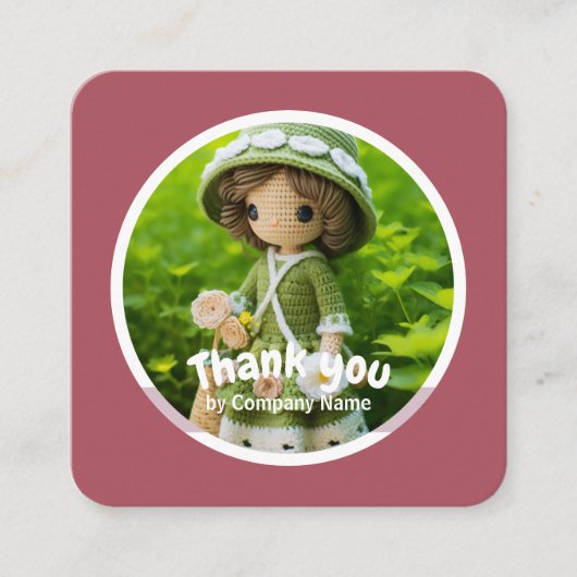 Gehaakte dame keuken groen roze Dank u Vierkante Visitekaartje (Voorkant)