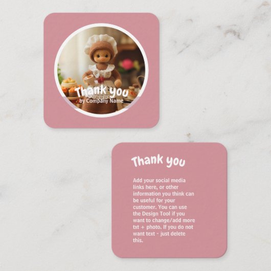 Gehaakte dame keuken roze Dank u Vierkante Visitekaartje (Voorkant / Achterkant)