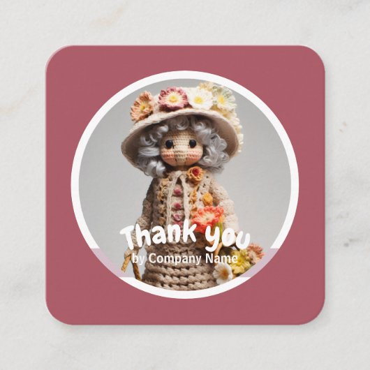 Gehaakte dame keuken roze Dank u Vierkante Visitekaartje (Voorkant)