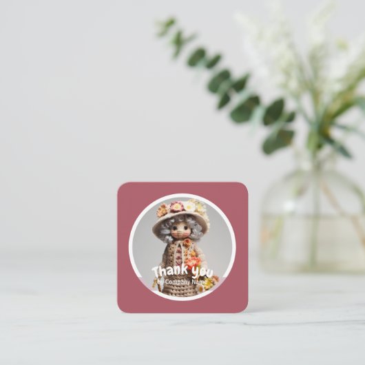 Gehaakte dame keuken roze Dank u Vierkante Visitekaartje (Staand voorkant)