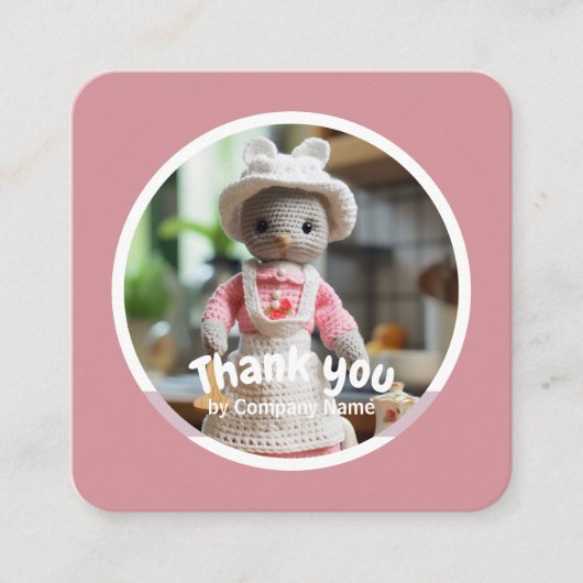 Gehaakte dame keuken roze Dank u Vierkante Visitekaartje (Voorkant)