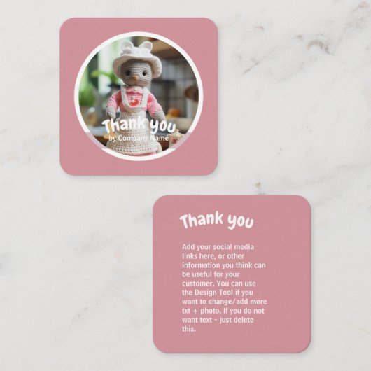 Gehaakte dame keuken roze Dank u Vierkante Visitekaartje (Voorkant / Achterkant)