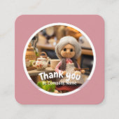 Gehaakte dame keuken roze Dank u Vierkante Visitekaartje (Voorkant)
