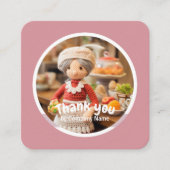 Gehaakte dame keuken roze Dank u Vierkante Visitekaartje (Voorkant)