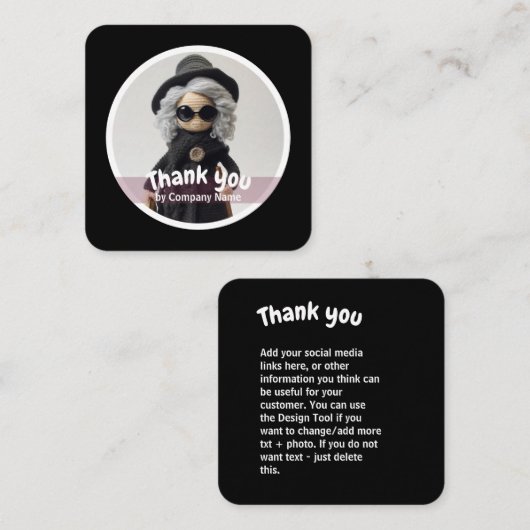 Gehaakte dame mode zwart Dank u Vierkante Visitekaartje (Voorkant / Achterkant)