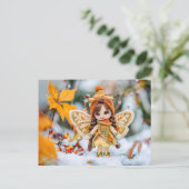 Gehaakte fee met druivenbladeren in sneeuw feestdagenkaart (Staand voorkant)