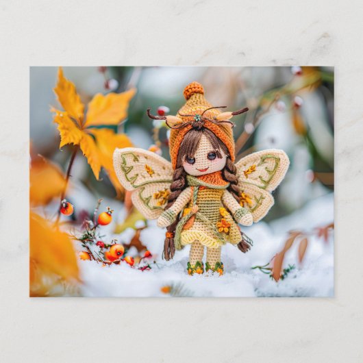 Gehaakte fee met druivenbladeren in sneeuw feestdagenkaart (Voorkant)
