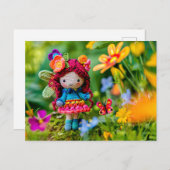 Gehaakte fee met gele bloemen feestdagenkaart (Voorkant / Achterkant)