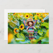 Gehaakte fee met gele zonnebloemen feestdagenkaart (Voorkant / Achterkant)