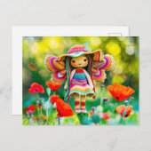 Gehaakte fee met rode papaver bloemen feestdagenkaart (Voorkant / Achterkant)