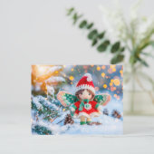 Gehaakte kerstelf in sneeuw met pinecones feestdagenkaart (Staand voorkant)